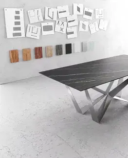 Jedálenské stoly DELIFE Jedálenský stôl Edge 200x100 cm keramika Laminam®Noir Desir hnedá pavučina plochá oceľ nerezová oceľ