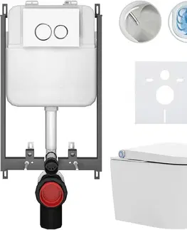 Záchody CERANO - Závesné WC s bidetom Basic/Cronus Standard - biela lesklá - WC tlačidlo Dualo/Biela - na zamurovanie - 59,3x38,4 CER-8050BD86421