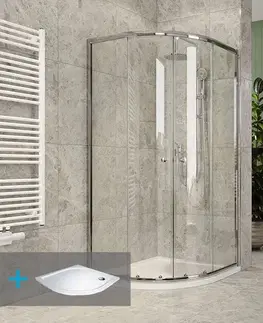 Kúpeľňové batérie MEREO Mereo Sprchový set z Kory Lite, štvrťkruh, 90 cm, chróm ALU, sklo Číre a vaničky z liateho mramoru CK35123ZM