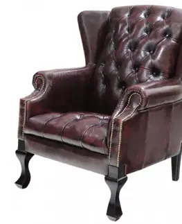 Sedacie súpravy Kreslo Chesterfield Chester z pravej hovädzej kože New Red