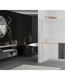 Sprchové dvere MEXEN/S - Kioto+ Sprchová zástena s poličkou WALK-IN 80 x 200, dekor, meď kartáčovaná 800-080-121-65-30