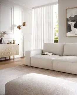 Veľké pohovky DELIFE Veľká pohovka Lanzo 230x95 cm bouclé bielo-béžová s taburetom