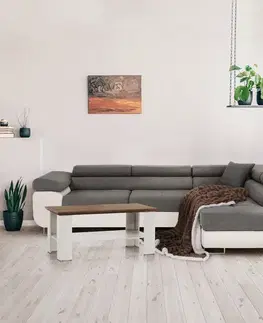 Sedacie súpravy KONDELA Amareto New P rohová sedačka s rozkladom biela / sivá