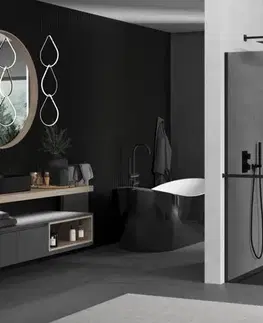 Sprchové dvere MEXEN/S - KIOTO Sprchová zástena WALK-IN s poličkou a držiakom uterákov 70 x 200, grafit 8 mm, čierna 800-070-121-70-40