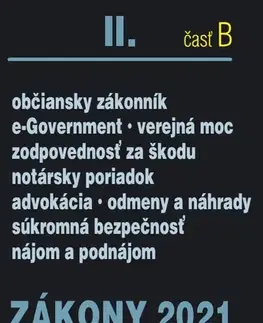 Zákony, zbierky zákonov Zákony 2021 II. B - Občianske právo, Notári, Advokáti, Prokurátori, Súkromná bezpečnosť - Kolektív autorov