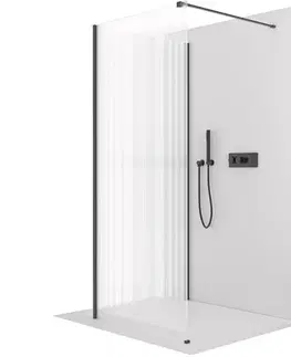 Sprchovacie kúty CERANO - Sprchová zástěna Walk-in Onyx Corner Cube L/P - 8 mm - hranatá vzpěra - černá matná, rýhované sklo - 80x60x200  CER-8050BD711620