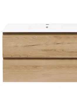 Kúpeľňový nábytok Kúpeľňová skrinka 2 zásuvková s keramickým umývadlom SAT B-Way 99x50x45 cm dub mat BWAY2100OAKU4BI BWAY2100OAKU4BI