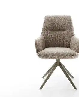 Jedálenské stoličky DELIFE Jedálenská stolička Zelia-Flex s opierkami bouclé tmavobéžová krížová podstava široká titánová farba 360° otočná hojdacia funkcia vrecková pružina