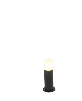 Zahradne stlpove lampy Stojaca vonkajšia lampa čierna s opálovým tienidlom bielym 30 cm IP44 - Odense