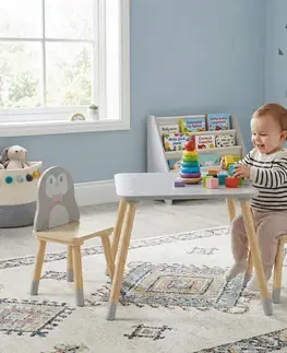 Jedálenské zostavy KONDELA Saver Typ 2 1+2 detský set biela / sivá / detský motív tučniak