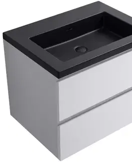 Kúpeľňový nábytok CERANO - Kúpeľňová skrinka Carole - biela matná + umývadlo z lit. mramoru Ovo - čierna matná - 60,5x53x46,5 CER-979922