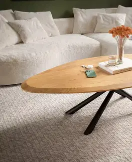 Konferenčné stolíky DELIFE Konferenčný stolík Edge organický 140×76 cm dub prírodný Flow-Edge Sarity kov čierna