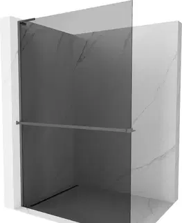 Sprchové dvere MEXEN/S - Kioto+ L Sprchová zástena WALK-IN s poličkou a držiakom uterákov 80 x 200, grafit, grafit metal 800-080-123-95-40
