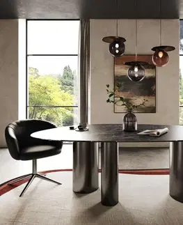 Jedálenské stoly DELIFE Jedálenský stôl Edge oválny 220x120 keramika Laminam® Nero Greco antracitová Troa nerezová oceľ grafitová
