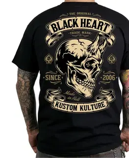 Pánske tričká Tričko BLACK HEART Devil Skull čierna - M