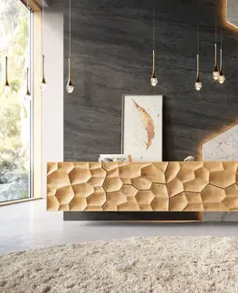 Televízne stolíky DELIFE TV stolík Solu 220 cm dub prírodný 2 dvierka 4 zásuvky závesný 3D čelo