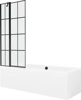 Sprchové dvere MEXEN/S - Cube obdĺžniková vaňa 170 x 80 cm s panelom + vaňová zástena 80, čierna vzor 550517080X9408117077