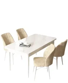 Jedálenské sety Dining Table & Chairs Set (5 Pieces) Arp - White, Cream