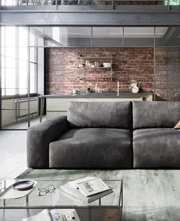 Veľké pohovky DELIFE Veľká pohovka Lanzo 230x95 cm imitácia kože vintage antracitová