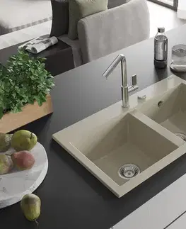 Kuchynské drezy MEXEN MEXEN - Hektor granitový drez 2-bowl 800 x 480 mm, béžová, sifón chróm 6521802000-69