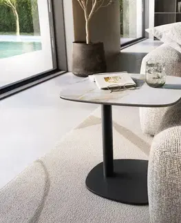 Odkládací stolky DELIFE Konferenčný stolík Edge zaoblený tvar 50×50 cm keramika onyx perla Eleny kov čierna