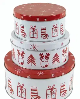 Vianočné dekorácie MAKRO - Dóza vianočná okrúhla 3ks, 19,5x9cm, 15,5x7cm, 13,5x6,5cm