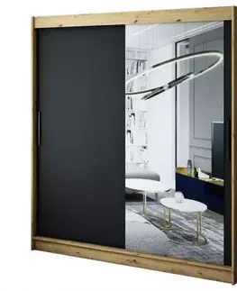 Šatníkové skrine Skriňa Halifax T2 200 Dub Artisan/čierna/Zrkadlo