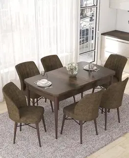 Jedálenské sety Extendable Dining Table & Chairs Set (7 Pieces) Nef - Baroque, Brown