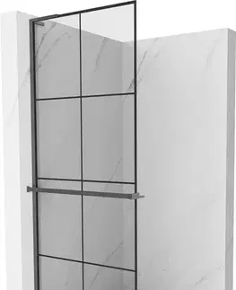 Sprchové dvere MEXEN/S - Kioto+ L Sprchová zástena WALK-IN s poličkou a držiakom uterákov 80 x 200, čierny vzor, grafit kartáčovaná 800-080-123-66-77