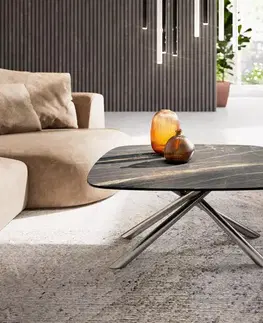 Konferenčné stolíky DELIFE Konferenčný stolík Edge zaoblený tvar 90x90 cm keramika Laminam® Noir Desir hnedá Sarity nerezová oceľ kefovaná