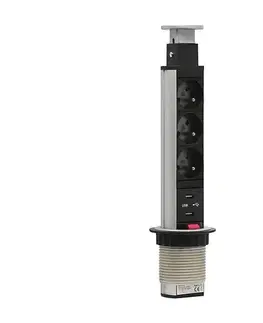 Predlžovacie káble  Prípojný zásuvkový stĺpik na dosku stola 3x230V + 2xUSB 20430SUF