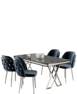 Jedálenské sety Dining Table & Chairs Set (5 Pieces) Rigel - Black Marble, Chrome, Anthracite