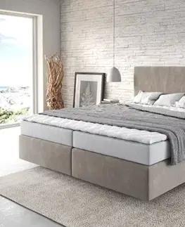 Postele Boxspring DELIFE Boxspring posteľ Dream-Well 180×200 cm mikrovlákno béžová s matracom a topperom