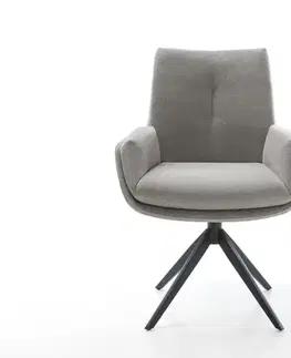 Jedálenské stoličky DELIFE Jedálenská stolička Clea-Flex texturovaná látka mäkká sivá krížová podstava široká čierna 360° otočná hojdacia funkcia