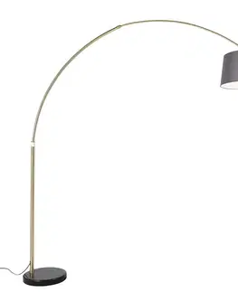Oblúkové lampy Oblúková lampa mosadz s mramorom a sivým látkovým tienidlom 45 cm - XXL