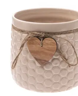 Kvetináče a truhlíky Keramický obal na kvetináč Heart, béžová, 12,5 x 14 cm
