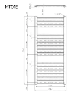 Radiátory do kúpeľne Mereo Vykurovací rebrík rovný 450x970 mm, biely, elektrický MT01E