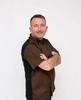 Pánske košele EGOCHEF Kuchársky rondon EGOchef OTTAVIO MM BROWN (polybavlna) - krátky rukáv  S