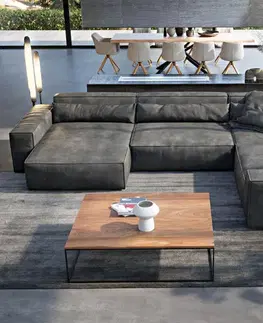 Sedacie súpravy XL DELIFE Pohovka v tvare U Sirpio XL 360x260 cm imitácia kože vintage antracitová variabilné ležadlo