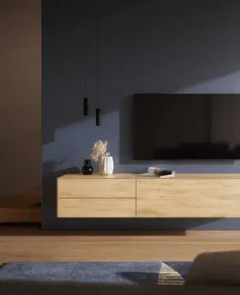 Televízne stolíky DELIFE TV stolík Cuor 180 cm keramika Laminam® sabbia v dubovej farbe 1 výklopné dvierka 2 zásuvky závesné