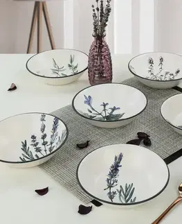 Taniere Súprava 6 kameninových hlbokých tanierov Herbal 18 cm