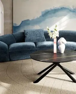 Konferenčné stolíky DELIFE Konferenčný stolík Edge okrúhly 90x90 cm keramika Laminam® Noir Desir hnedá Sarity kov čierna
