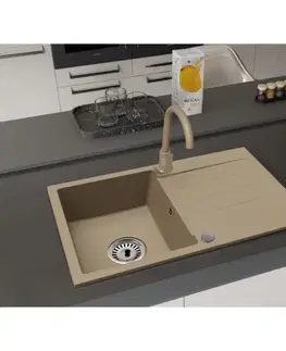 Kuchynské drezy KONDELA Noel granitový kuchynský drez so sifónom 75,2x43,6 béžová