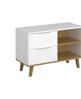 Komody KONDELA Nepu 2S/90 zásuvková komoda biela / dub kamenný
