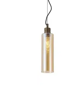 Závesné svietidlá Hotelová elegantná závesná lampa tmavý bronz s jantárovým sklom - Stavelot