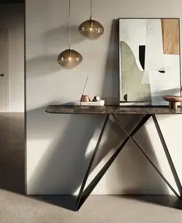 Konzolové stolíky DELIFE Konzolový stolík Edge zaoblený 140×40 cm keramika Emperador Extra Lucidato tmavohnedá Velio kov čierna