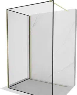Sprchové dvere MEXEN/S - Kyoto Sprchová zástena WALK-IN 120 x 120, čierny vzor, zlatá kartáčovaná 800-120-212-55-70-120
