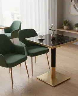 Jedálenské stoly KONDELA Preston jedálenský bistro stôl 70x70 cm vzor čierny mramor / čierna / zlatá