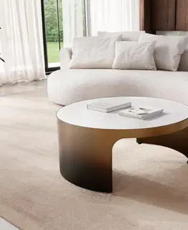 Konferenčné stolíky DELIFE Konferenčný stolík Alerio 90x90 cm mramor biela kov zlatá ombré