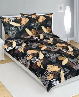 Obliečky Bellatex Bavlnené obliečky Monstera hnedé, 140 ×200, 70 × 90 cm